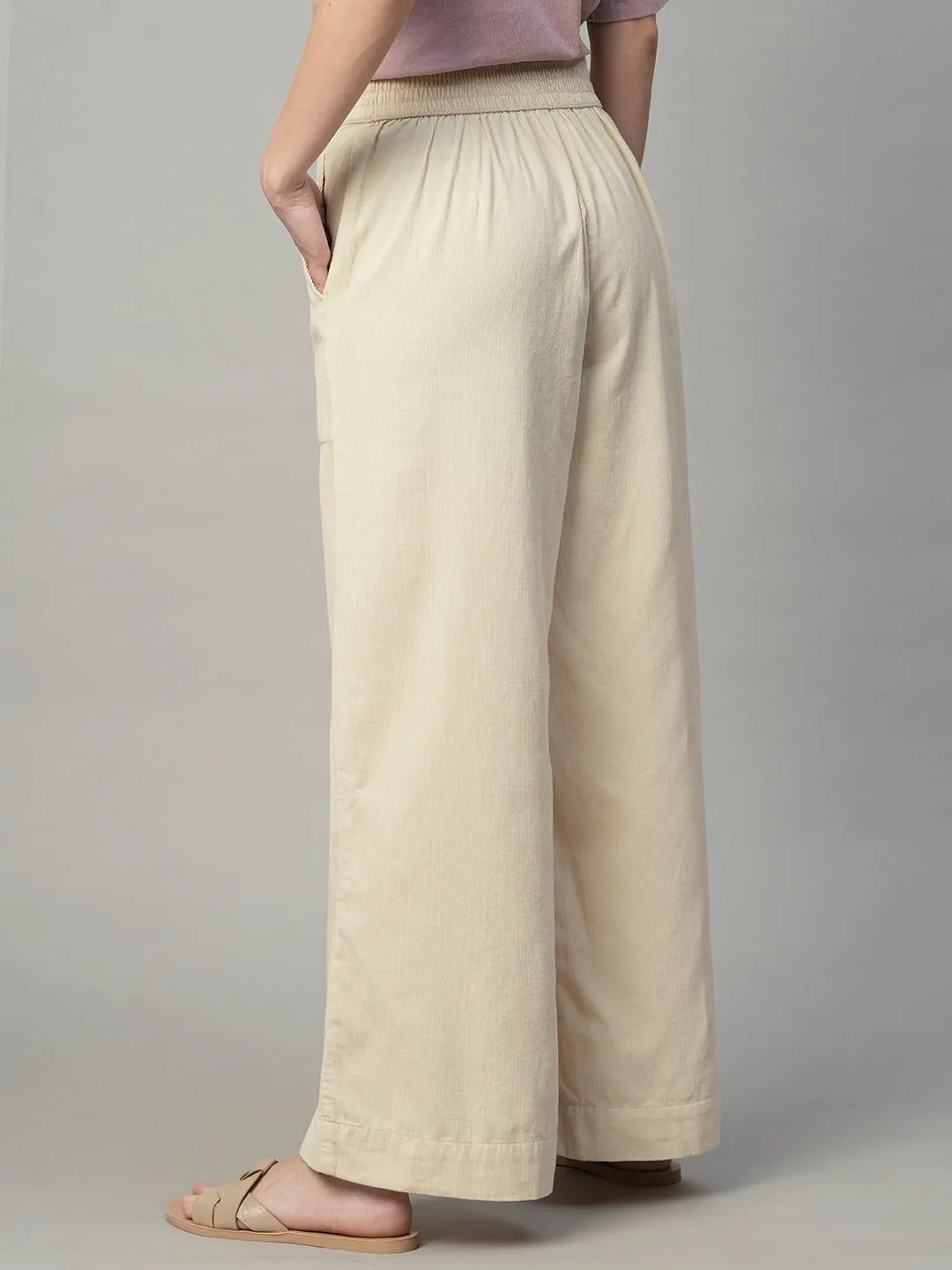 Women's Corduroy Offwhite 100% Cotton Regular Fit Culotte