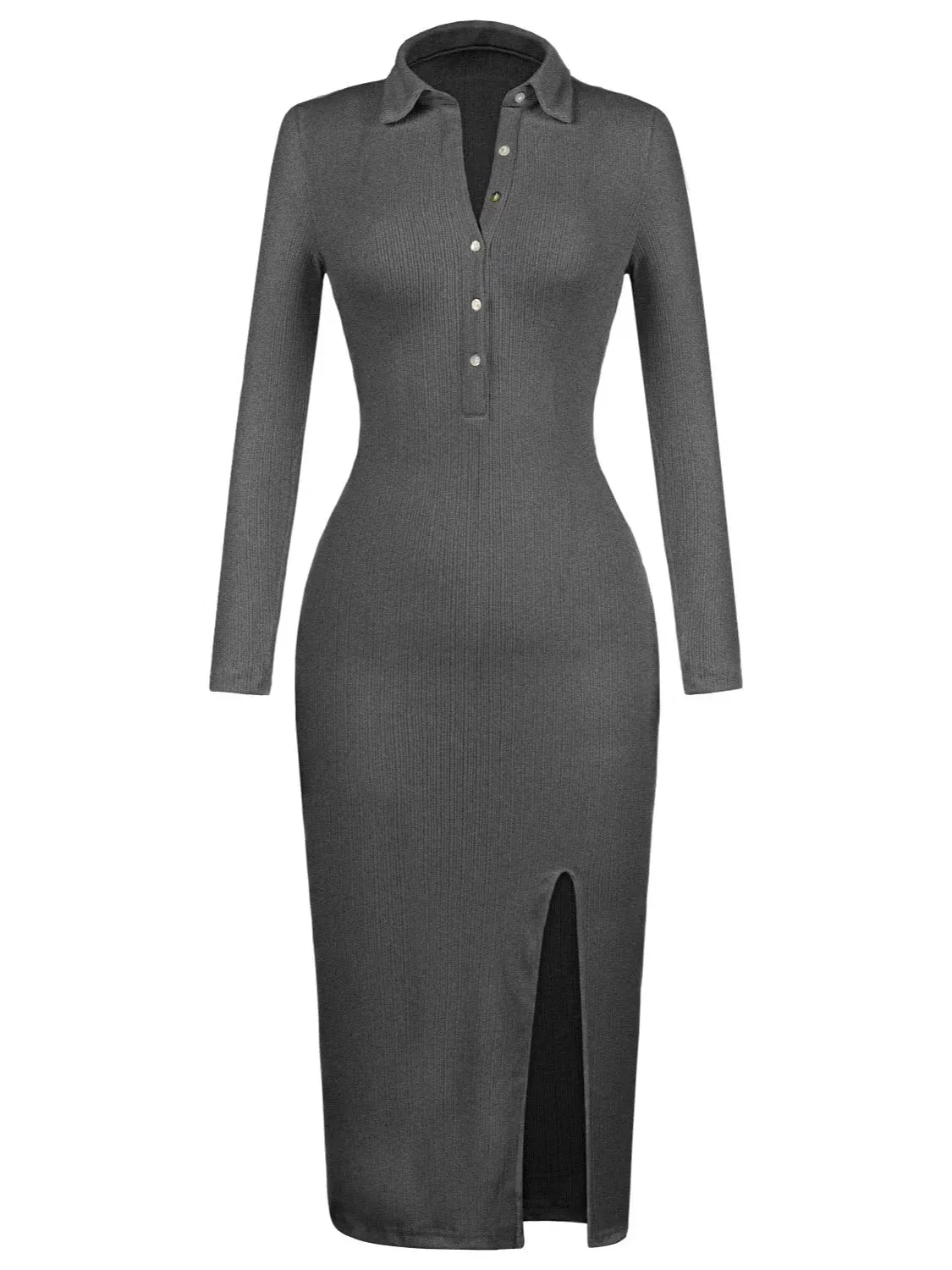 Women's  Sexy Ribbed Knit Slit Slim Gray Dress by Kaja Clothing - Bena Dress