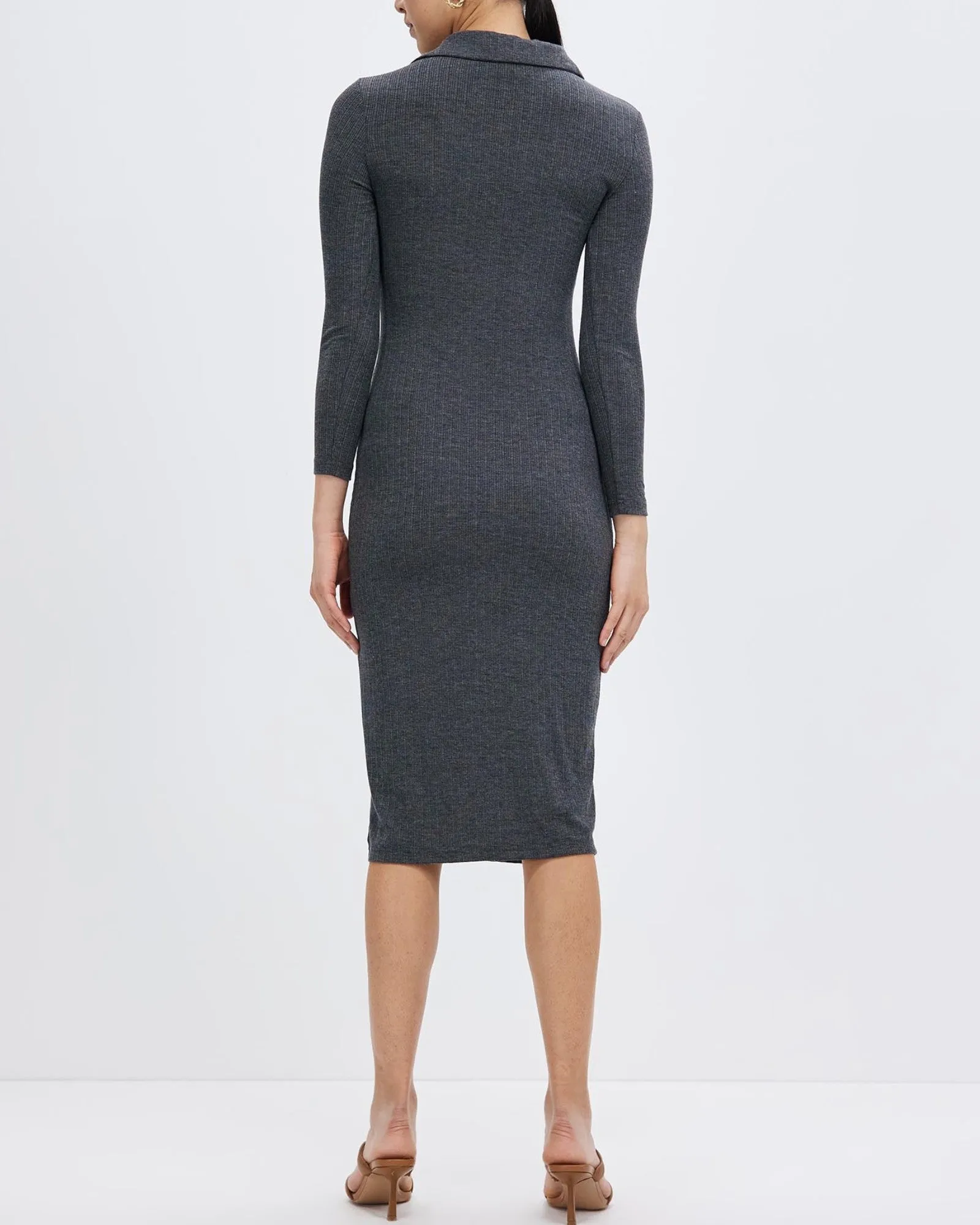 Women's  Sexy Ribbed Knit Slit Slim Gray Dress by Kaja Clothing - Bena Dress