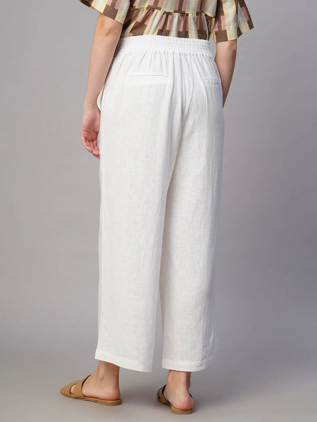 Women's White Linen Viscose Regular Fit Culotte