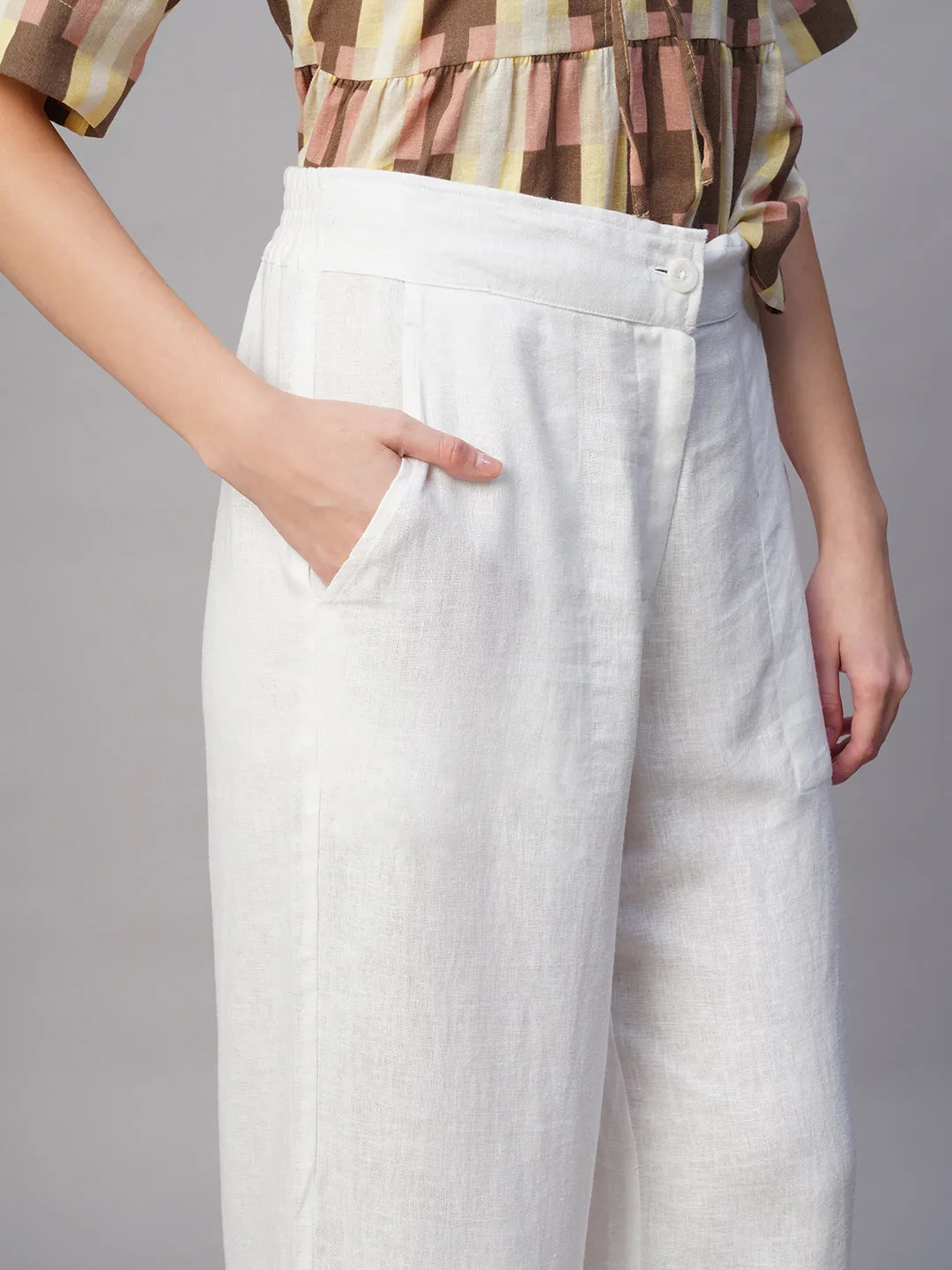 Women's White Linen Viscose Regular Fit Culotte